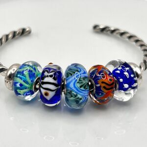 TROLLBEADS Blue Green Waves & Swirls Unique #3 in photo 925S LAA Has Ocean Vibes